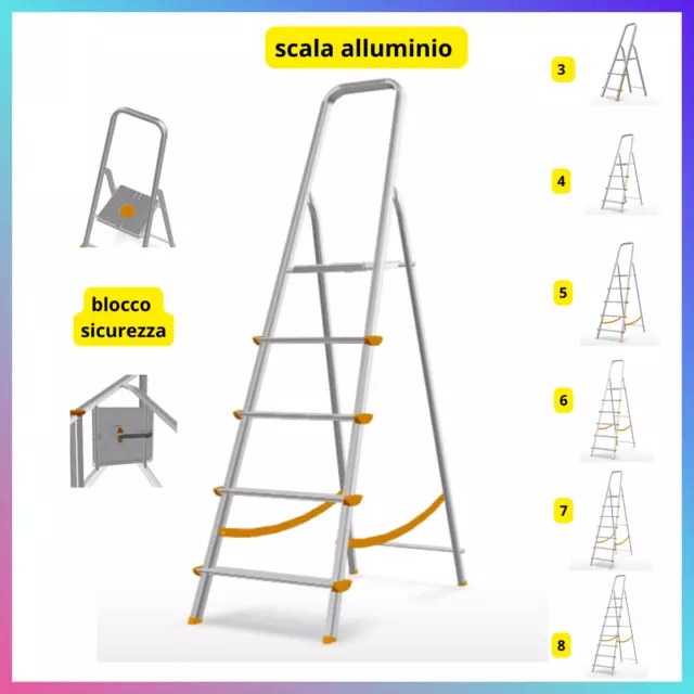Scala In Alluminio 3 4 5 6 7 8 Gradini Scaletta Leggera Pieghevole Domestica