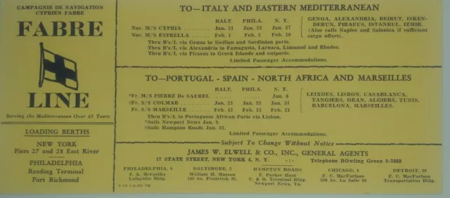 Fabre Line 1950 ink blotter  Serving the Mediterranean  Italian Line