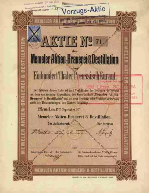 Memeler Aktien Brauerei 1871 Memel Klaipeda Litauen Ostpreußen Pogegen Heydekrug