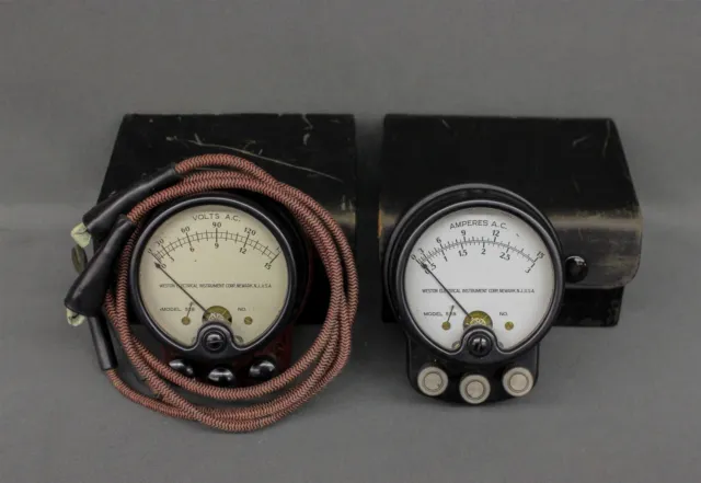 Weston Electrical Instrument Model 528 Ammeter AC, Volt Meter 2p w/ Cases