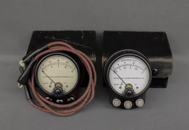 Weston Electrical Instrument Model 528 Ammeter AC, Volt Meter 2p w/ Cases Weston Electrical Instrument Model 528 Ammeter AC, Volt Meter 2p w/ Cases