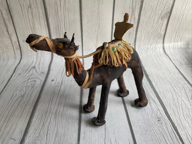 Leather Wrapped Camel with Saddle Tassels Sequins Vintage Nativity Figure