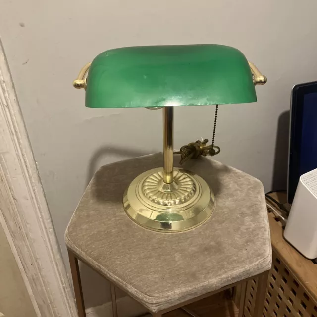 Vintage Green/  Brass Bankers Desk Lamp Green Glass Shade