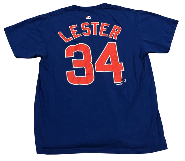 Chicago Cubs Jon Lester 34 Shirt Medium Blue Majestic Jersey Men *Fits Small