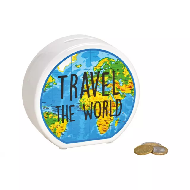 Travel the world Spardose Reisekasse Sparschwein Spare für deinen Urlaub Keramik