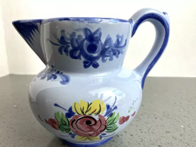 Porcelain Pitcher or  Creamer Blue with Hand Painted Flowers from Portugal  L230