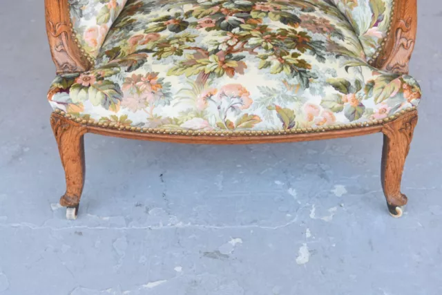 Fauteuil bergère en chêne Art Nouveau tissus fleuri 3
