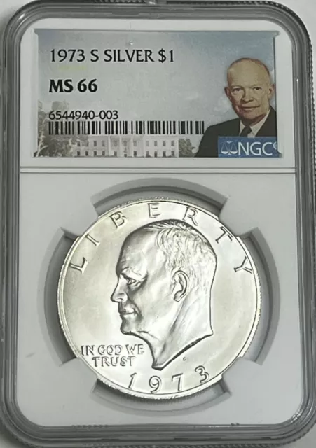 1973 S $1 Ngc Ms66 Eisenhower Dollar 40% Silver Mint State Portrait Label