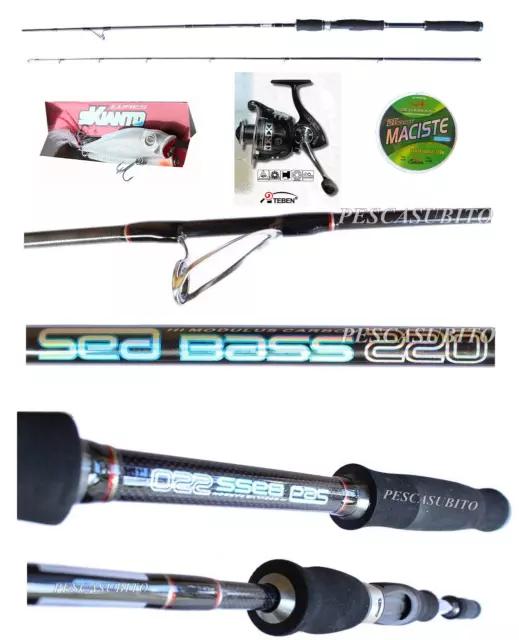 Kit Pesca Spinning Mare Serra Canna Sea Bass + Mulinello + Treccia + Popper EH