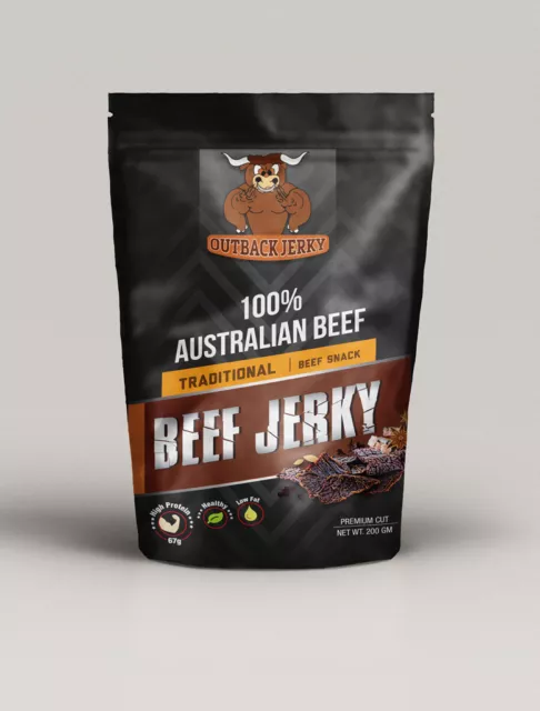 BEEF JERKY TRADITIONAL 200G HEALTH FOOD Hi PROTEIN LOW CARB PRESERVATIVE FREE