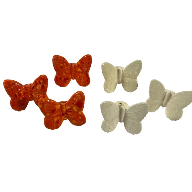 Vintage Ceramic Macrame Butterfly Beads Butterflies Orange Speckled White Retro