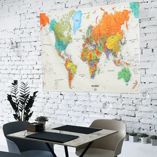 Arazzo da parete con mappa del mondo vintage e decorazione murale in