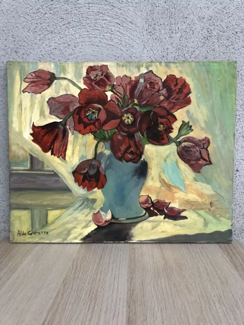 Quadro vintage -Vaso Con Fiori- dipinto a olio su tela