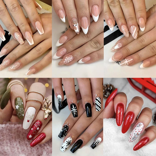 24 Stück Weihnachtliche Exklusive Künstliche Nägel Tragbar Langer Stil Zum ~