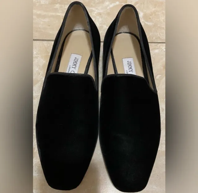 Jimmy Choo JAIDA Black Velvet Square Toe  Slipper Flats Women’s Size 37