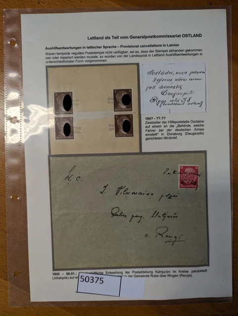 Ostland HILFSPOSTSTELLE Ozolaine und Kalnjuräni SELTENE ENTWERTUNGEN (50375