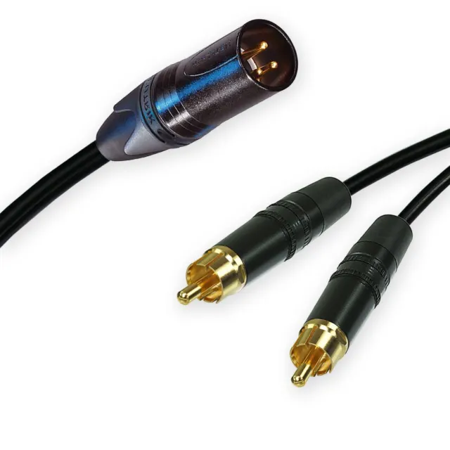 Neutrik Male XLR Split into 2 Dual Phono RCA Cable. Splitter Summing Lead 3m+