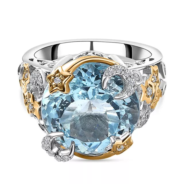 GP 12.01ct Blue Topaz Cluster Ring in Platinum and Gold Over Silver