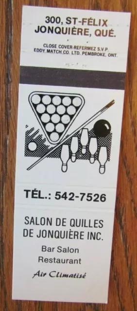 Bowling: Jonquiere Salon De Quilles (Quebec) (Sports Matchbook Matchcover) -F2