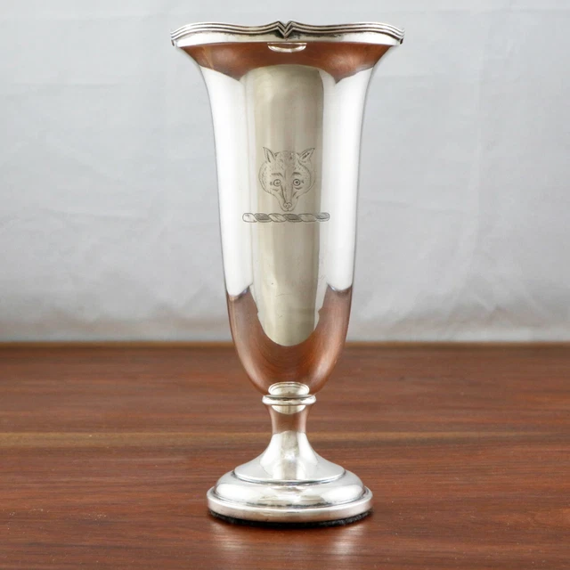 George Nathan Ridley Hayes English Sterling Silver Weighted Vase Fox Heraldic