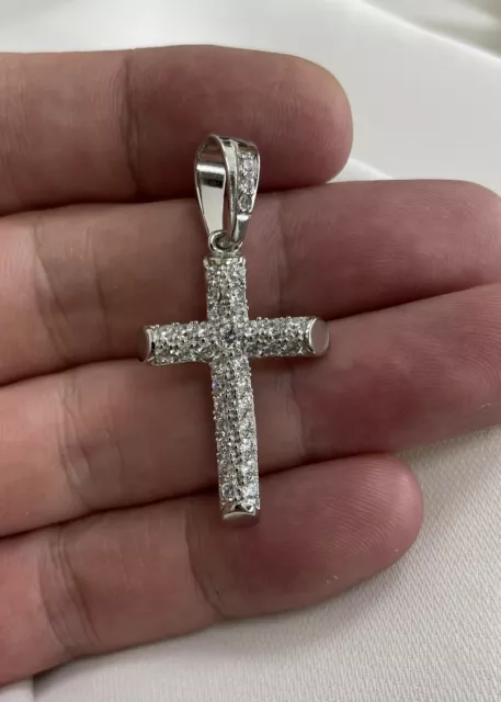 Sterling Silver CZ Set Cross Pendant 4.90Grams Cross - Gift Boxed, Hight 45 mm