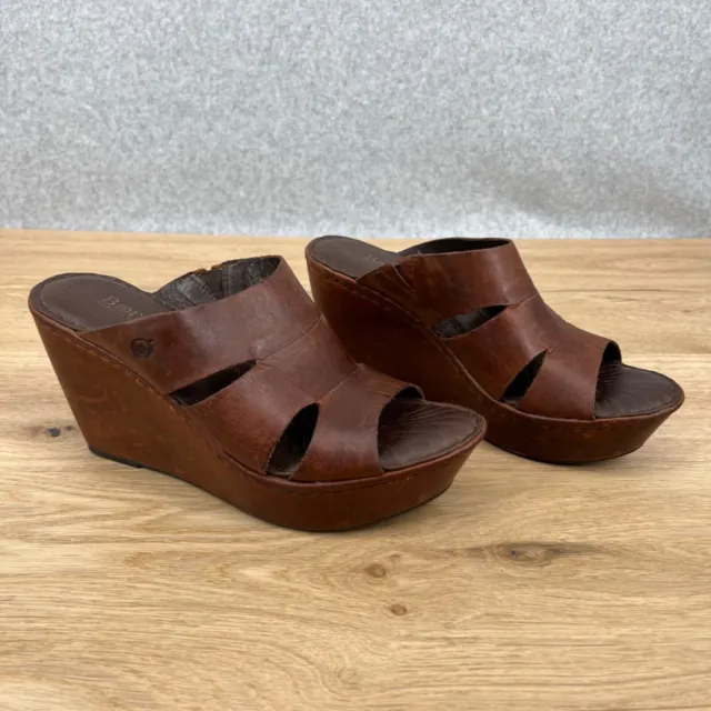 Born Womens Amalia Wedge Slide Sandal Size 9 Brown Whiskey Leather Boho Casusal