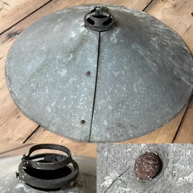 Antique VTG Early 1900s 1920s Galvanized Riveted Lamp Light Shade Reflector OC