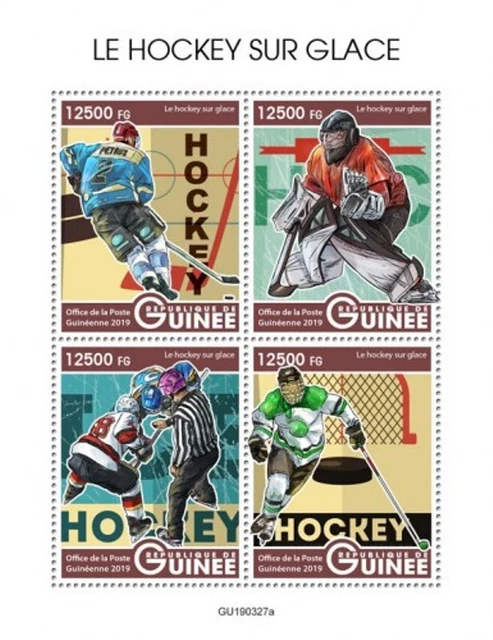 Guinea - 2019 Eis Hockey Spieler - 4 Briefmarke Blatt - GU190327a