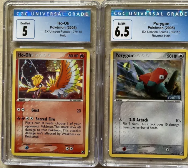 Lot 2 2005 EX Unseen Forces Ho-Oh Holo 27/115  Rev Holo  Porygon 69/115 CGC