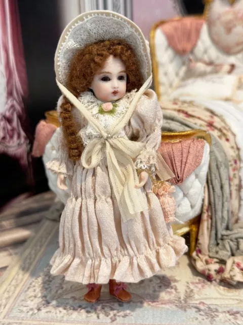 Artisan Miniature Dollhouse OOAK Redressed ANTIQUE Porcelain Doll w Glass Eyes