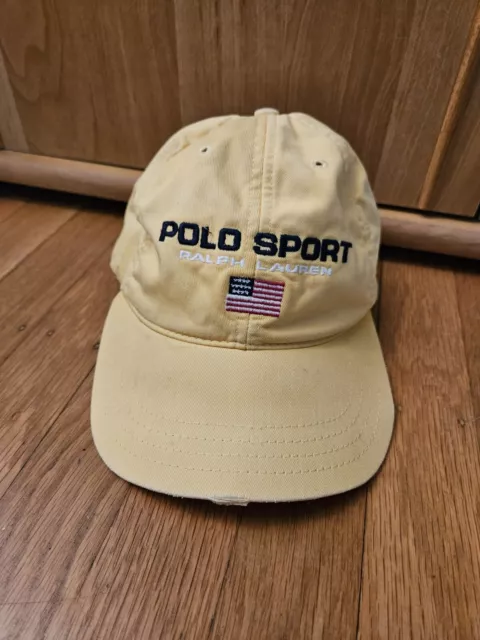 Vintage Polo Sport Ralph Lauren Flag Yellow Hat Cap Strapback Adjustable