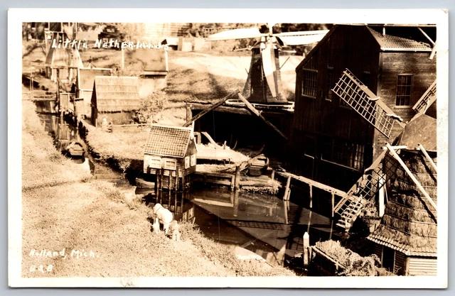 Holland Michigan~Little Netherlands~Windmill~Canal~1930s RPPC