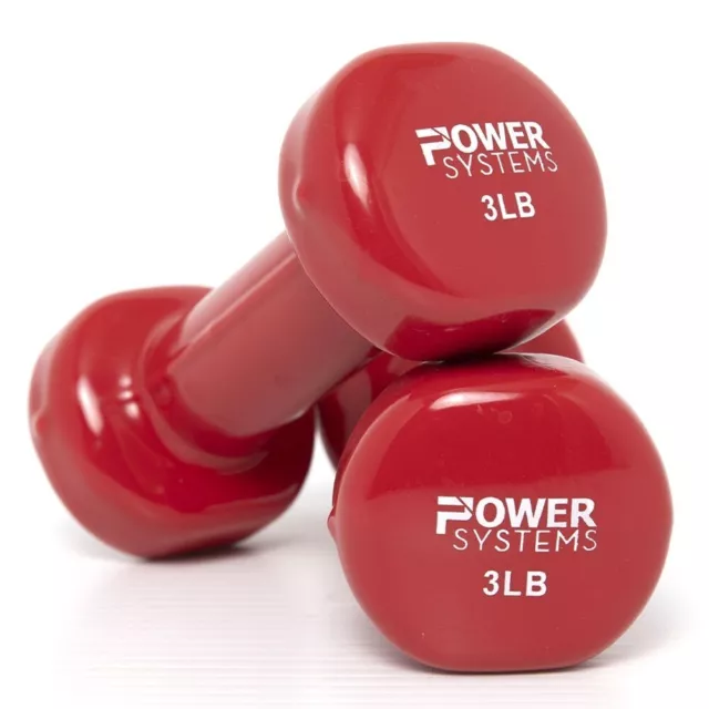 Deluxe Vinyl Dumbbell Prime Hand Weights, 3 lbs,  by Power Systems (2 Pack)