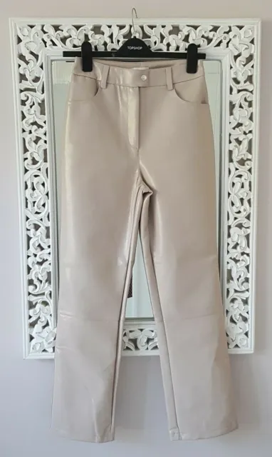 Topshop Pale Putty Pink Vinyl Trousers w/ Pockets, UK Size 8 New