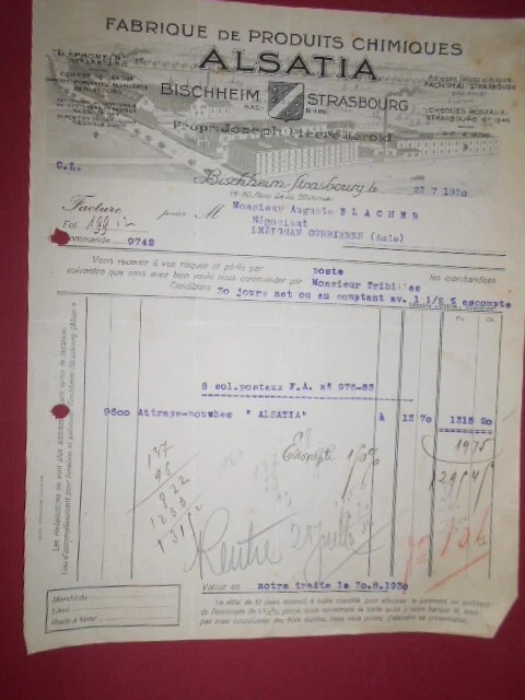 Ancienne Facture Cartonnerie Victor Weibel Pâte à Bois – Kayserberg Alspach 1925