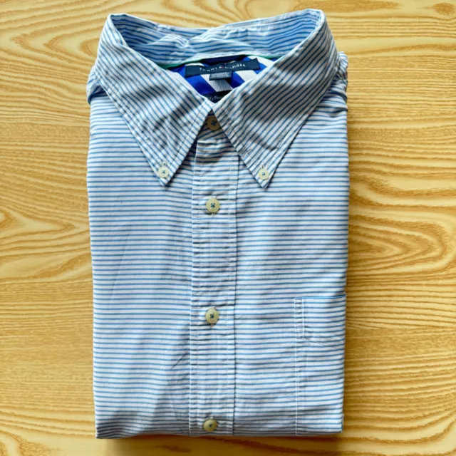 Tommy Hilfiger XL Shirt Mens Striped Blue White 27" Pit-to-Pit Designer Fashion