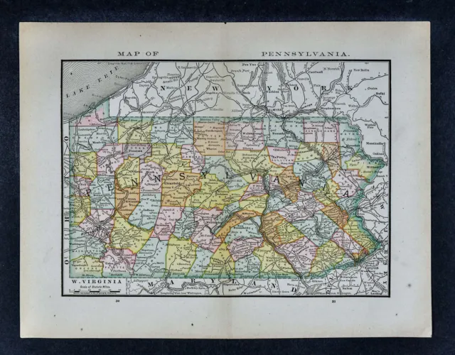 1885 McNally Map - Pennsylvania - Philadelphia Pittsburgh Erie Harrisburg - PA