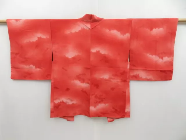 3127T07z490 Vintage Japanese Kimono Silk HAORI Cloud Red-Pink
