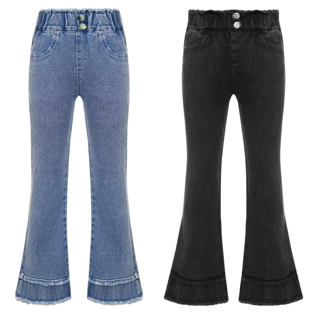 Kids Girls Denim Pants Sport Sweatpants Raw Trousers Workout Jeans With Pockets