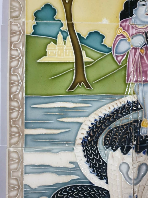 6pc panel x Vintage Majolica Tile KRISHNA DANCING ON SNAKE HEAD Japan 6