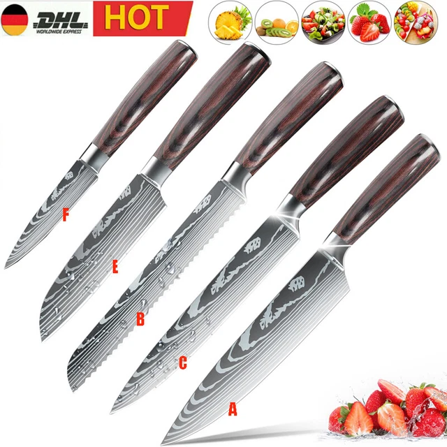 5tlg Küchenmesser Kochmesser Set Japanisches Damaskus Edelstahl Profi Messer Neu