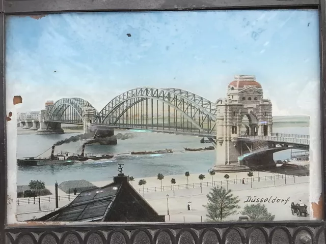 Perlmutt Bild Düsseldorf Panorama " Rheinbrücke & Schifffahrt " Dampfer Kutsche 3