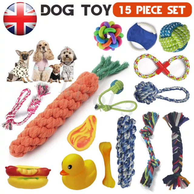 15x Dog Rope Toys Kit Tough Strong Chew Knot Ball Pet Puppy Bear Cotton Toy Bulk