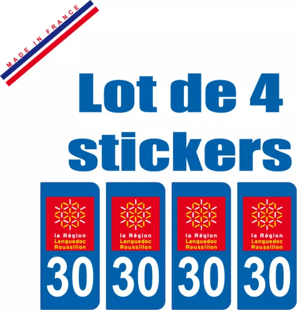 4 STICKERS style PLAQUE IMMATRICULATION DEPARTEMENT 30