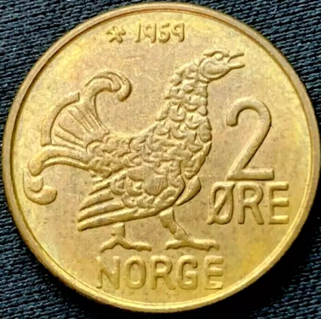 1959 Norway 2 Ore Coin BU UNC    World Coin   Bronze     #C441