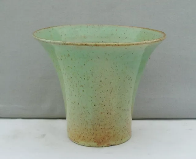 Upchurch Art Pottery Small Flared Vase Green/Brown Mottled Glaze