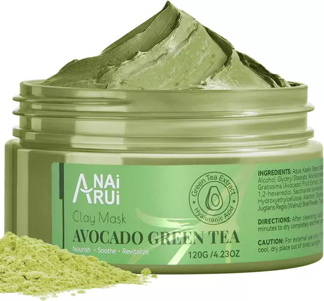 Masque Visage Avec Argile Au Thé Vert Et À L'Avocat - Masque Hydratant Nettoyage