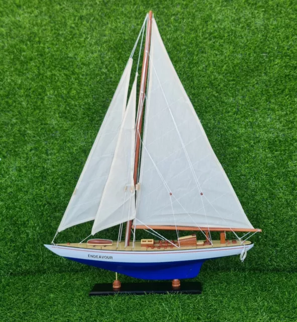 America's Cup Endeavor Yacht Wood Model Sailboat J-Class 24" Top Home Decoration