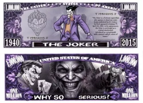 Joker Comic Pack of 100 Collectible 1 Million Dollar Bills Funny Money Novelty