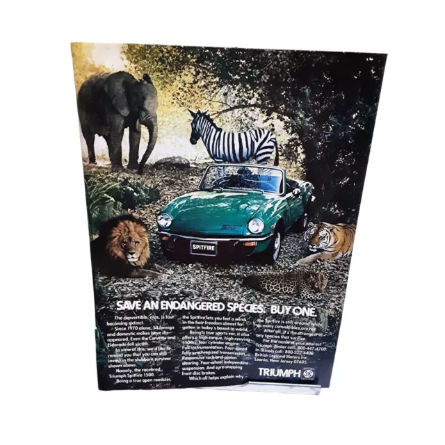 Triumph Spitfire 1500 Car Zebra Elephant Lion vintage 1977 Magazine Print Ad
